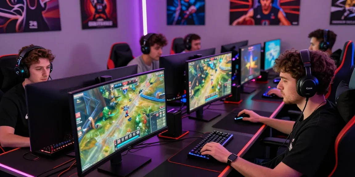 Competitive gaming scene featuring Tunas4D enthusiasts engaged in thrilling gameplay with advanced setups and vibrant decor.