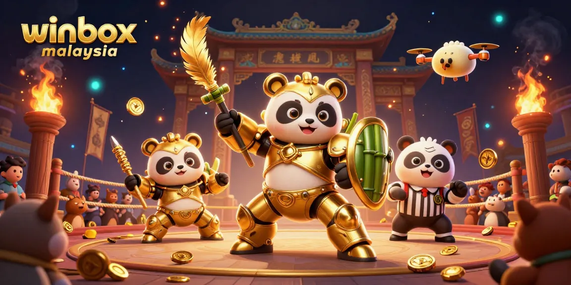 Winbox Malaysia gaming illustration showcasing vibrant casino atmosphere with dynamic characters and elements.