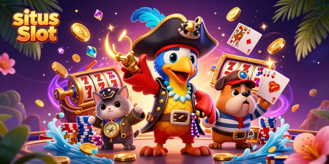 Join the excitement at situs Slot with colorful characters and dynamic casino elements in a vibrant 3D scene.