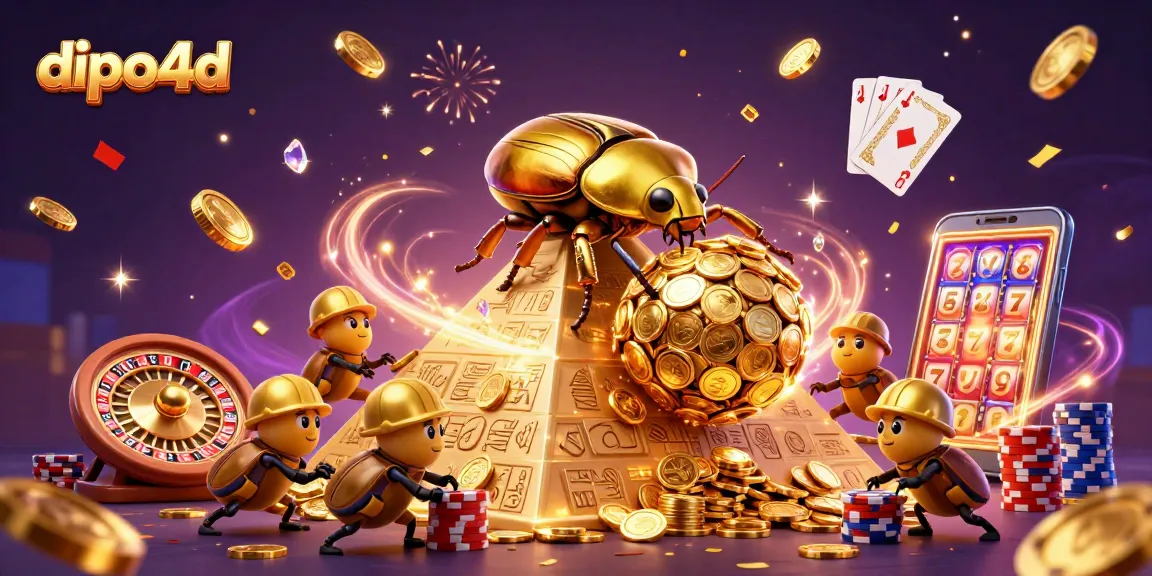 Experience the thrill of dipo4d with detailed scenes of a golden beetle and casino symbols