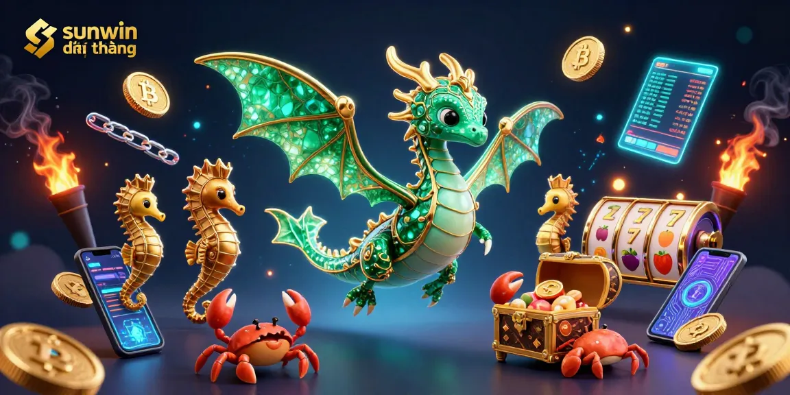Engage with sunwin đổi thưởng through this vibrant 3D casino scene featuring a magical sea dragon.