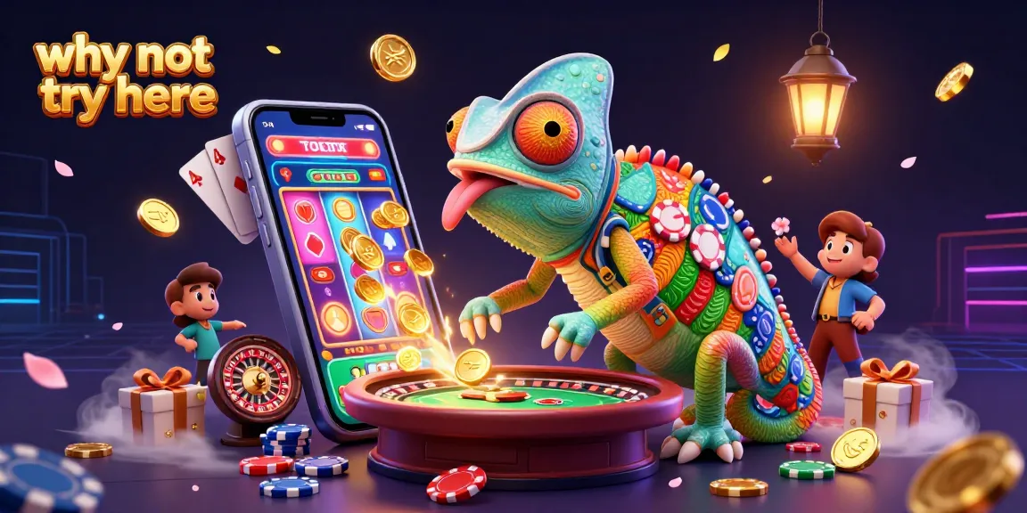 Why not try here to play slots with vibrant chameleon character in a captivating casino scene.