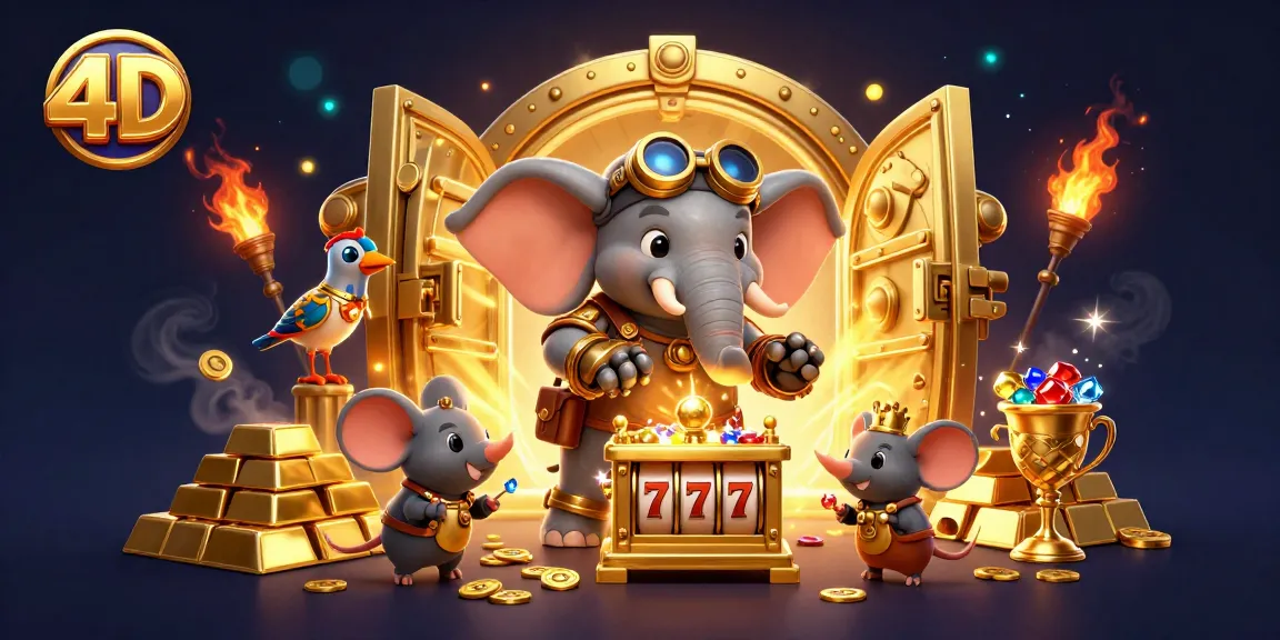 Spin the 4D slot machine for jackpots amidst gleaming treasures and magical characters.