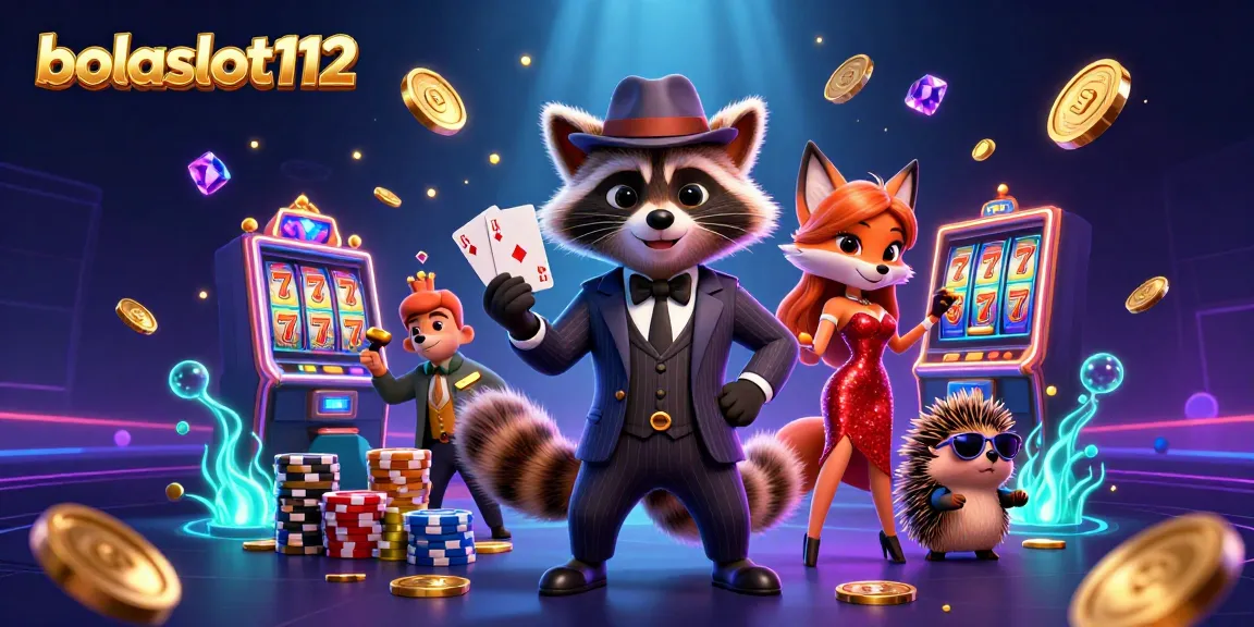 Experience thrilling chances with bolaslot112 as the raccoon deals a royal flush amidst vibrant casino action.